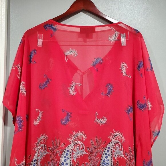Lane Bryant Womens Blouse Top V Neck Kimono Sleeve Floral Print Red Blue 14/16. - Picture 13 of 15